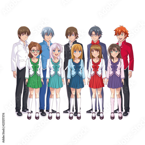 Young students manga cartoons