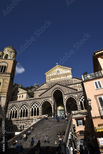 At the top of a staircase, Saint Andrew's Cathedral (Duomo) overlooks the Piazza Duomo, the heart of Amalfi. The cathedral dates back to the 11th century. The stairs were built in 1203 