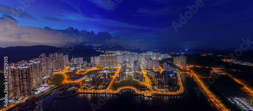 Aerial view of Hong Kong City at night photo