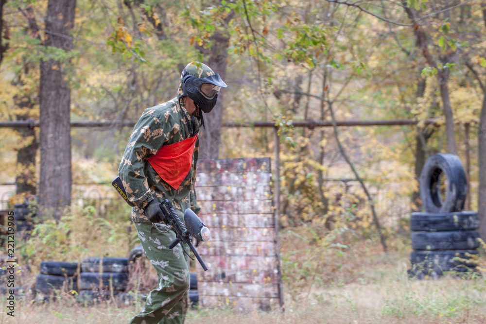 A paintball player on the site.