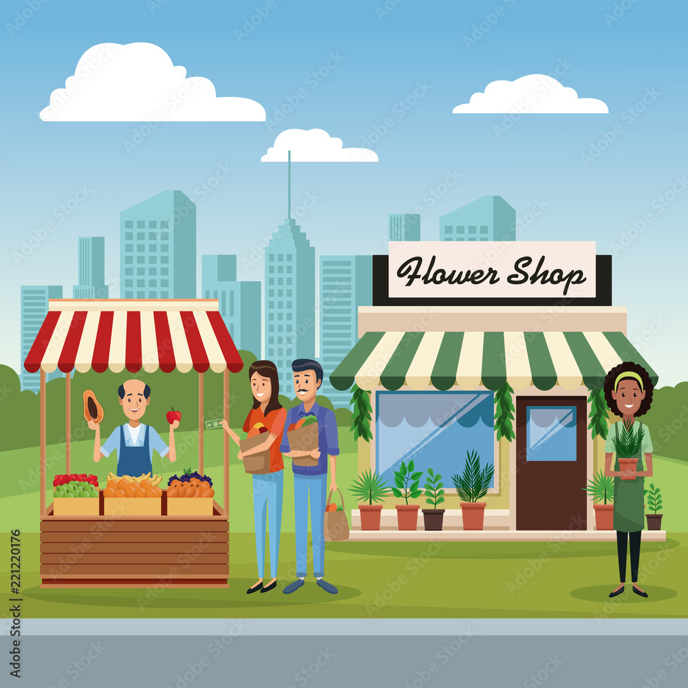 Stores at city scenery Stores at city scenery