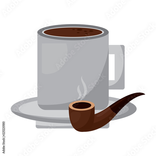 tobacco pipe and coffee cup in plate