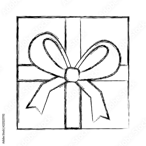 square gift box with bow and ribbon top view closed
