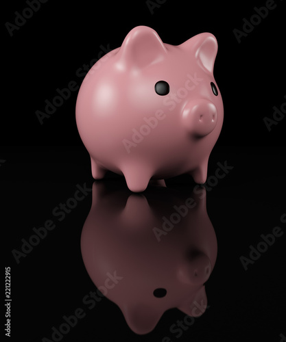Big piggy bank on black background 3D illustration.