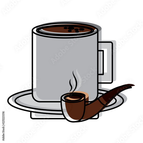 tobacco pipe and coffee cup in plate