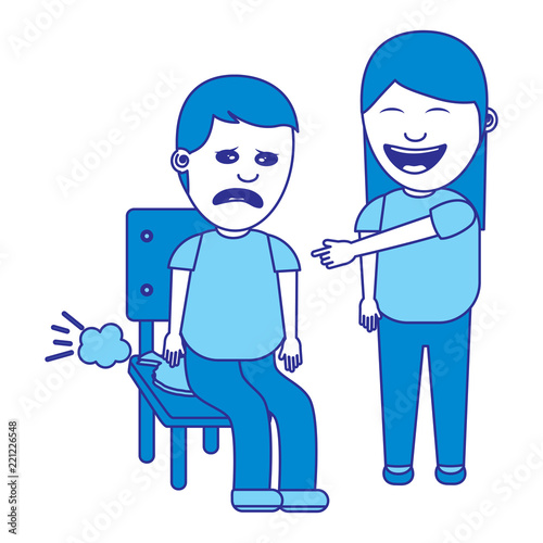 woman make joke a friend with cushion fools day