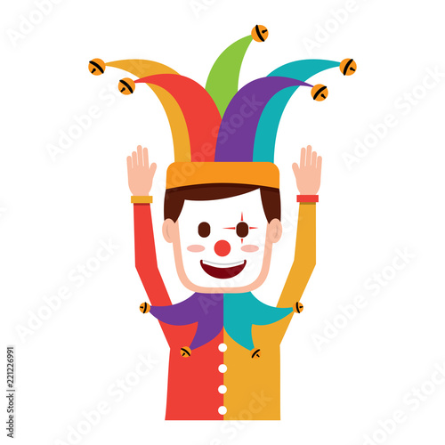 cartoon man with clown mask jester hat funny