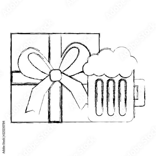 gift box wrapped and glass beer foam drink
