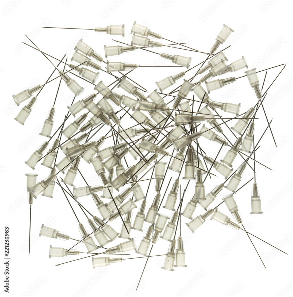 lots of medical syringe needle on white background lots of medical syringe needle on white background