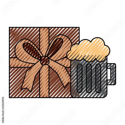 gift box wrapped and glass beer foam drink