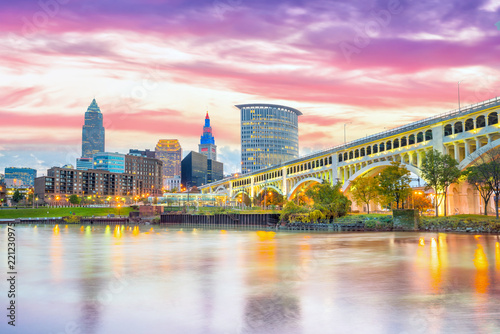 View of downtown Cleveland skyline in Ohio USA photo