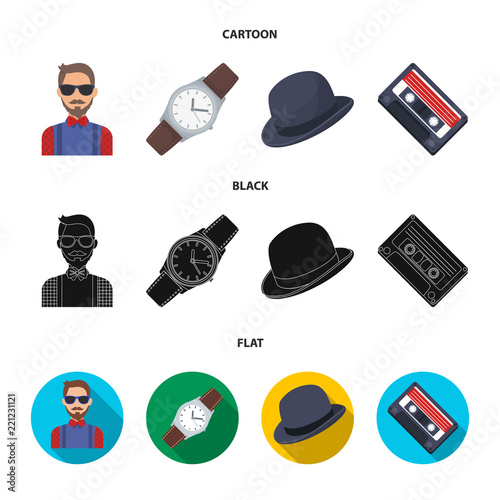 Hipster, fashion, style, subculture .Hipster style set collection icons in cartoon,black,flat style vector symbol stock illustration web.