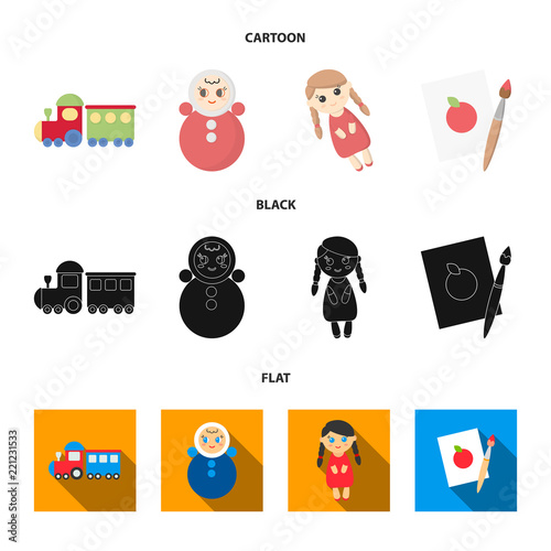 Train.kukla, picture.Toys set collection icons in cartoon,black,flat style vector symbol stock illustration web.