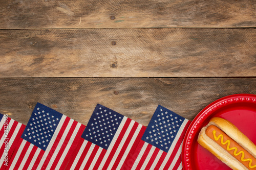 Summer holiday patriotic background hot dog American flag