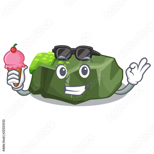 With ice cream cartoon moss grow on sea rock photo