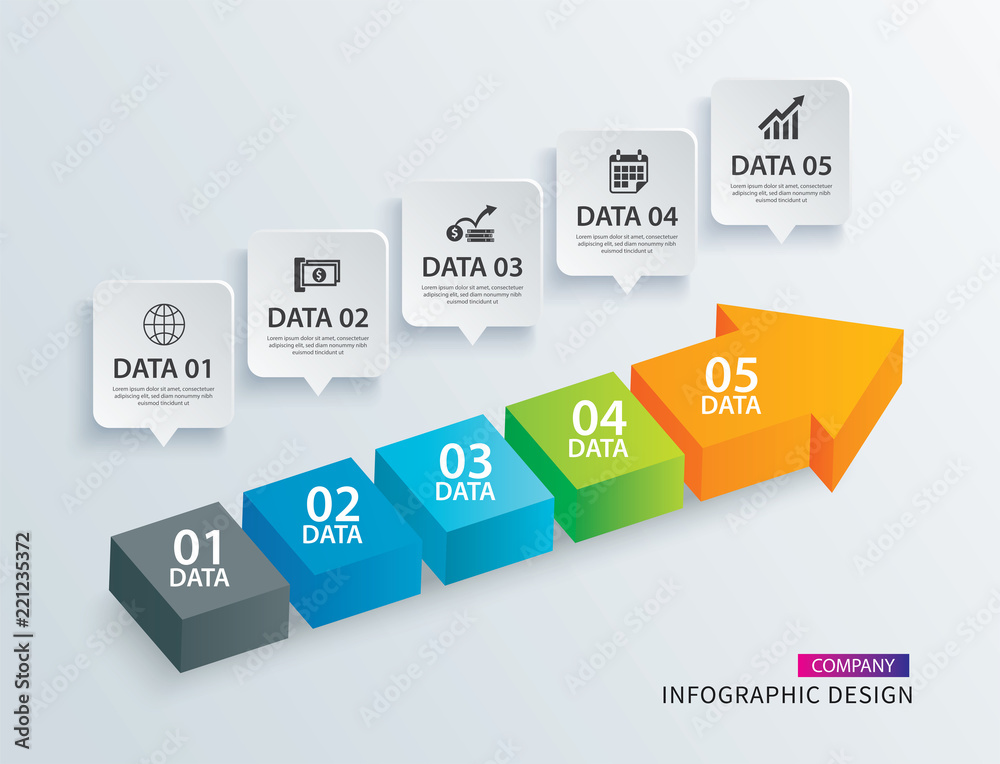 Infographics arrow timeline step with 5 data template. Vector Process chart background. Can be used for workflow layout, data, business options, banner, brochure. Infographics arrow timeline step with 5 data template. Vector Process chart background. Can be used for workflow layout, data, business options, banner, brochure.