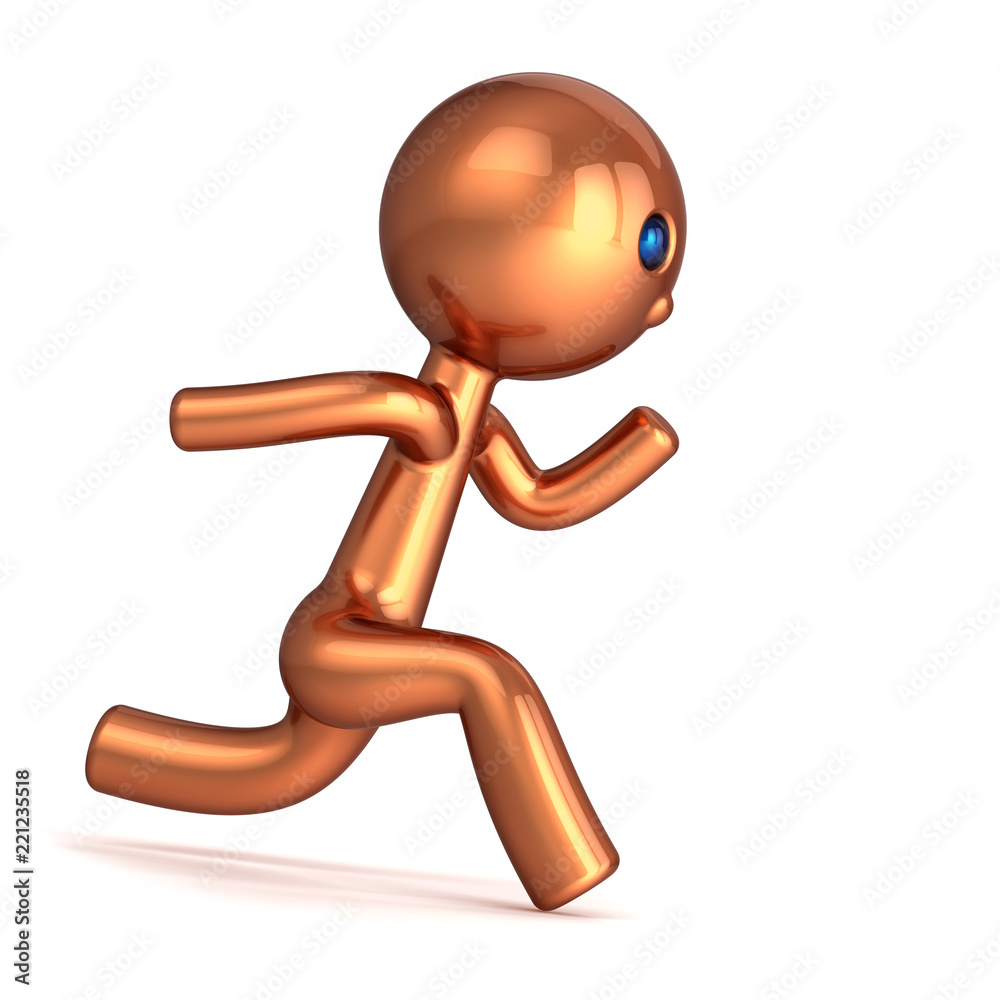 runner cartoon character man stylized champion number one 1 golden. motion  guy run forward, fast chase. sport, healthy lifestyle symbol. 3d  illustration Stock Illustration | Adobe Stock