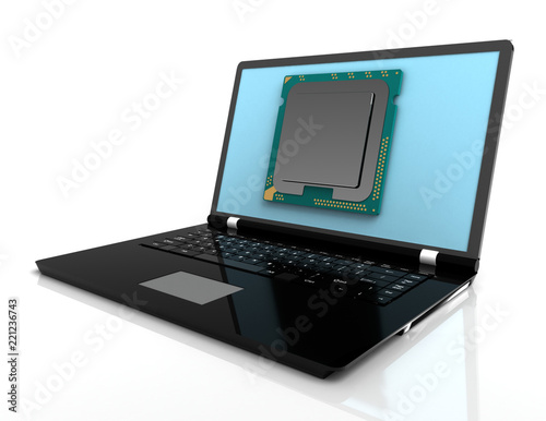 Mobile CPU with laptop . 3d illustration photo