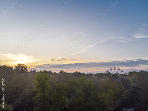 amusement park skyline in sunrise time. aerial view © Mr Twister