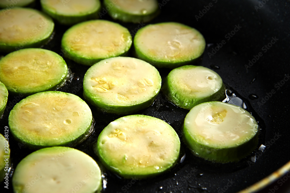 Grilling gourd on griddle Grilling gourd on griddle
