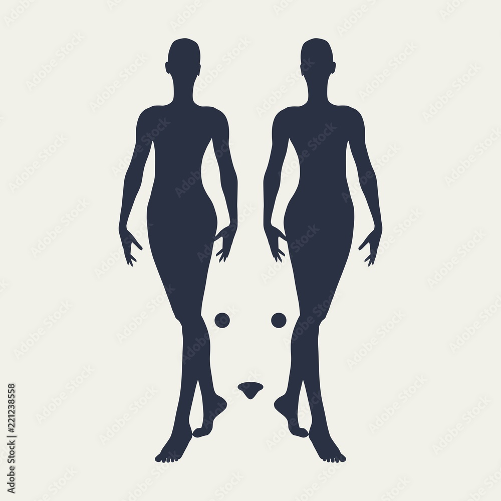 Optical illusion. Two beautiful women make silhouette of rabbit head