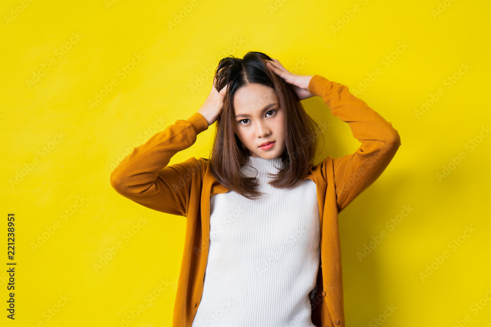 Asian woman are very angry.concept in studio Asian woman are very angry.concept in studio