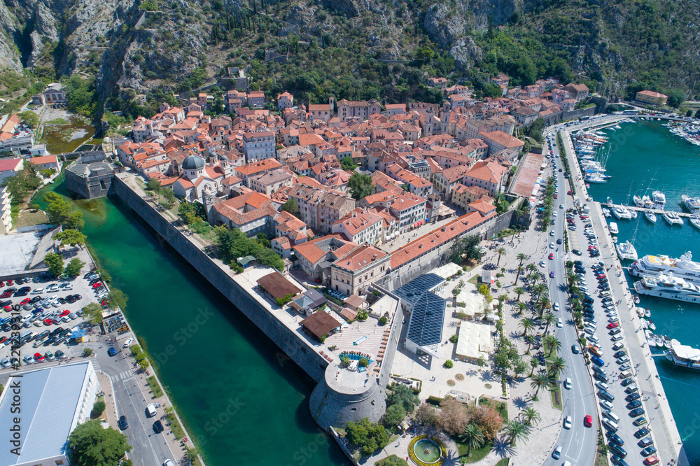 Aerial view of old town Kotor, Montenegro