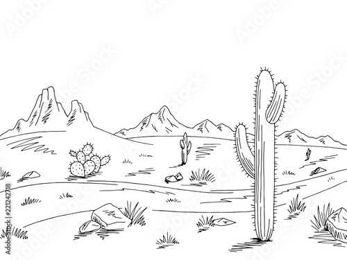 Prairie road graphic black white desert landscape sketch illustration vector