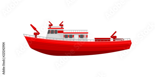 Red firefighting ship, emergency service vehicle vector Illustration on a white background