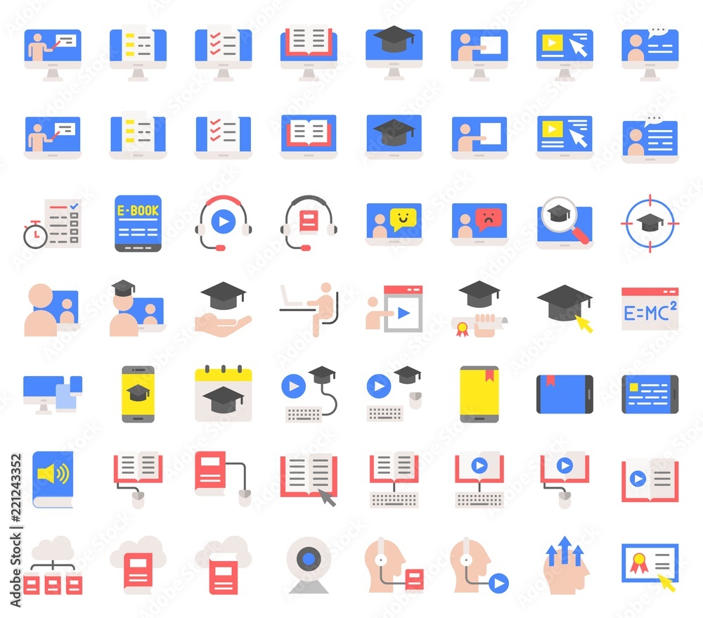 e learning and educated online icon set, flat design e learning and educated online icon set, flat design