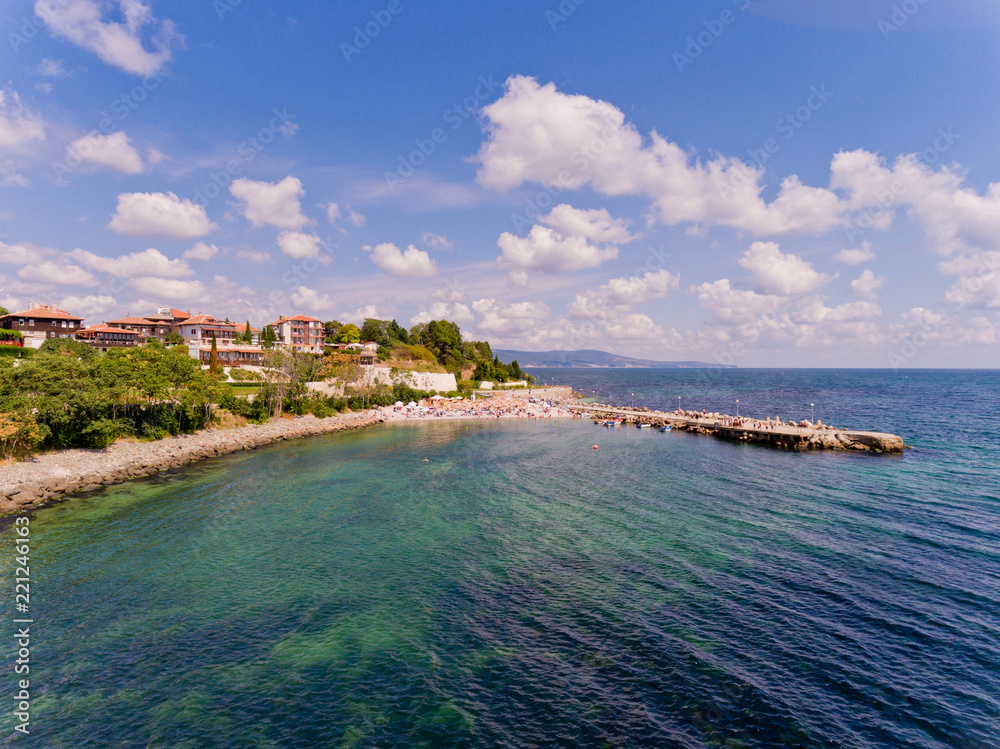 Aerial view to the city beach. Nessebar, Bulgaria.