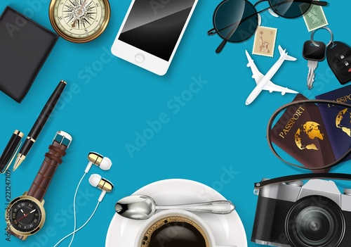 Top view on travel and vacations concept