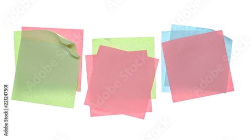 Sticky notes isolated on white background with clipping path, top view