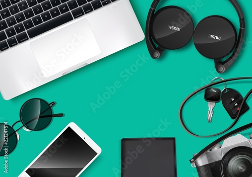 Top view on travel and vacations concept