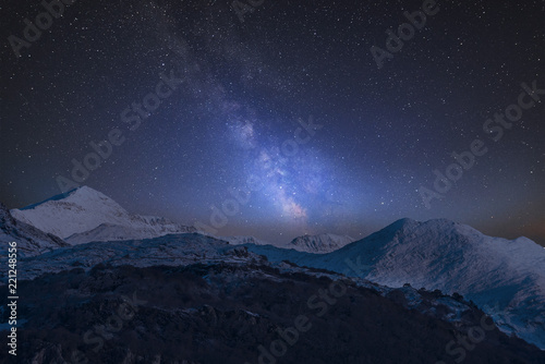 Canvas Print Vibrant Milky Way composite image over landscape of Mount Snowdon and other peak