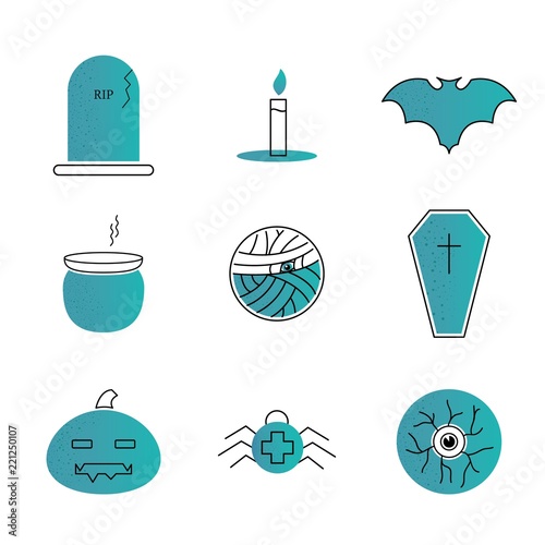 Halloween icons set in flat line style