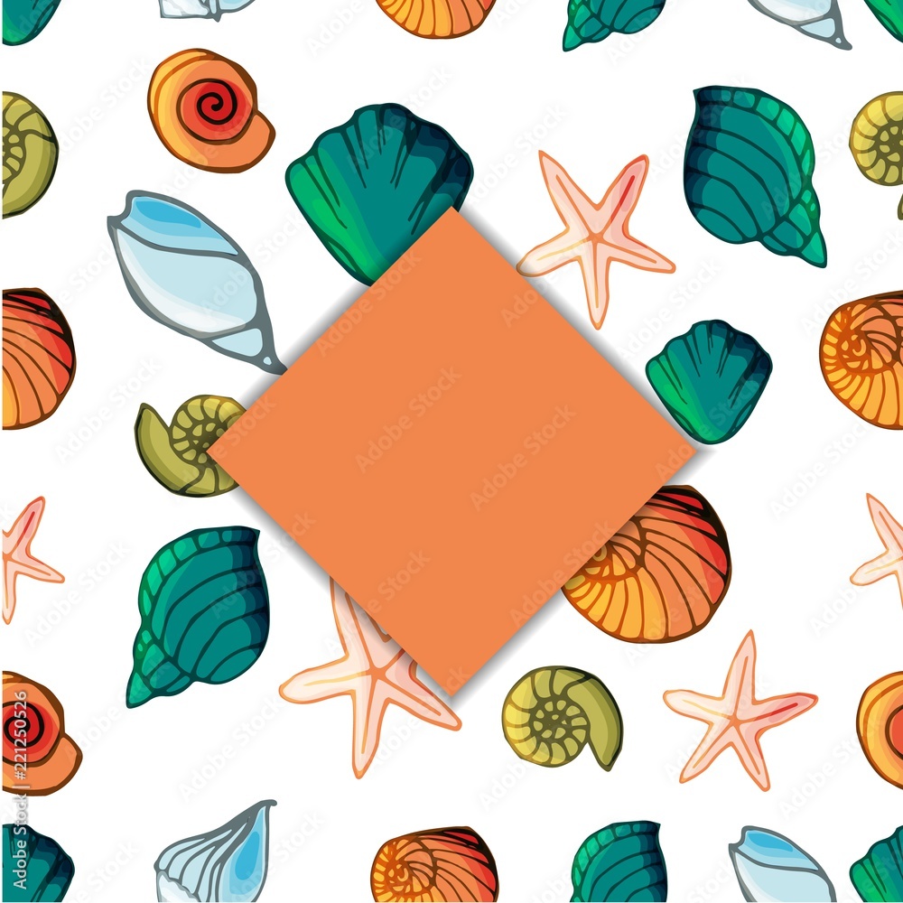 Naklejka premium Banner with shells in cartoon style