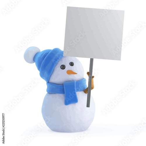 Vector 3d Snowman with a placard