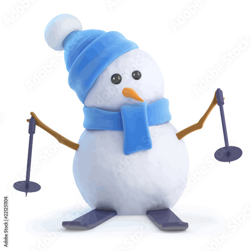 Vector 3d Snowman on ski's