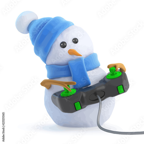 Vector 3d Snowman plays a video game