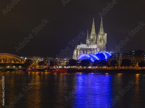Night view of Cologne Germany with Cathedral and The Bridge