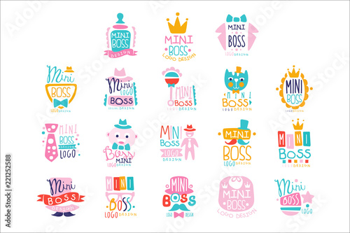 Mini boss logo original design colorful hand drawn vector Illustrations