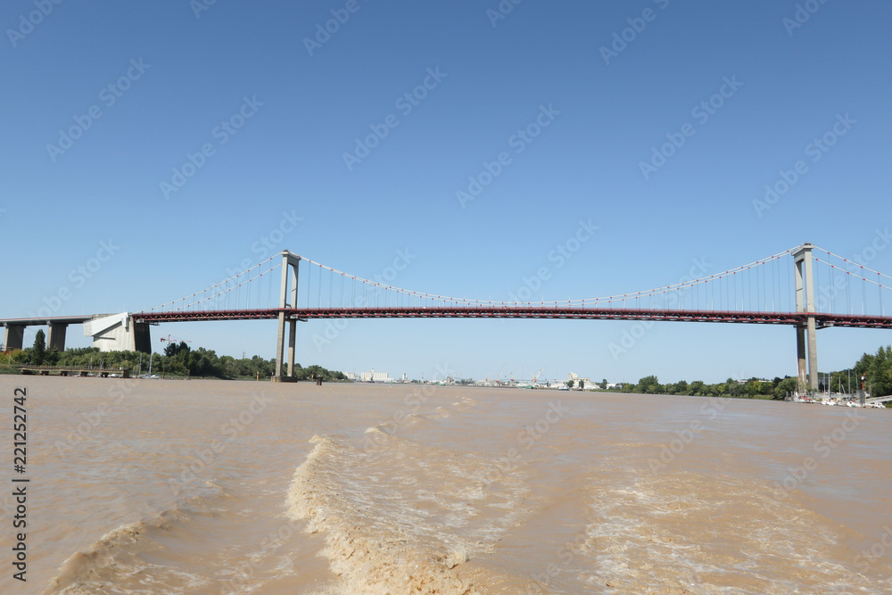 view from Garonne river suspension bridge of Aquitaine Bordeaux France view from Garonne river suspension bridge of Aquitaine Bordeaux France