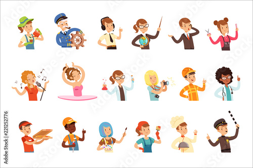 Young men and women of different professions set  people avatars collection colorful vector Illustrations