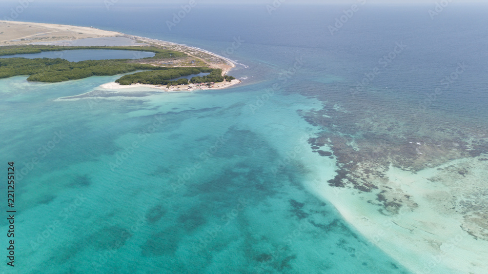 sea beach coast Bonaire island Caribbean sea aerial drone top view
