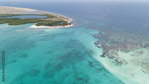sea beach coast Bonaire island Caribbean sea aerial drone top view
