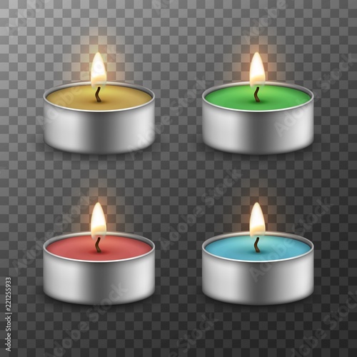 3d candles set. Realistic burning candles. Vector illustration