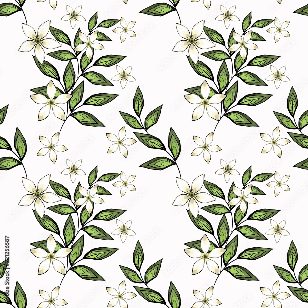 Seamless retro floral pattern .White flowers on white background.