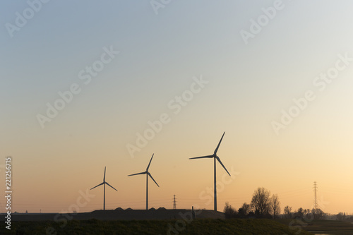 Wind Turbines Spinning During Perfect Dusk Evening