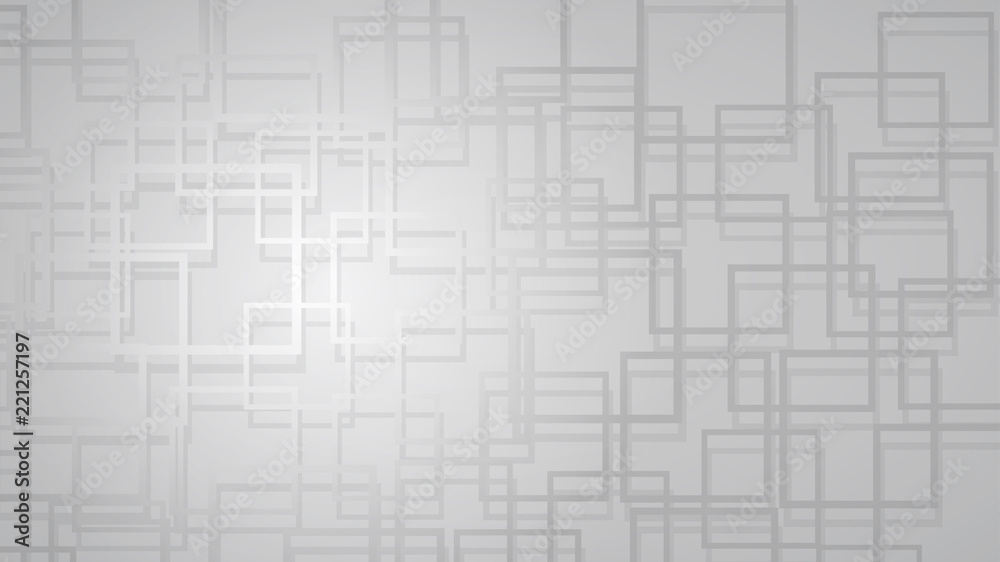 Abstract background of intersecting squares with shadows in gray colors